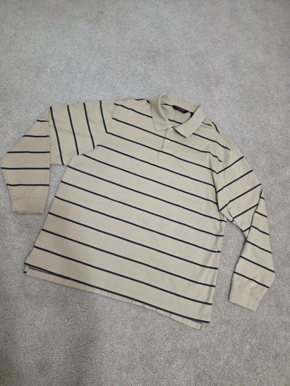 Roundtree & Yorke‎ Beige Long-Sleeve Polo with Black Stripes Size XL